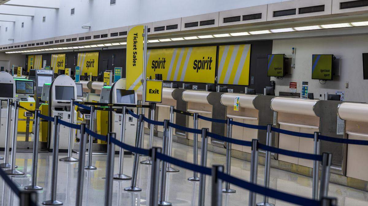 View of a deserted Spirit Airlines counter at Fort Lauderdale-Hollywood International Airport on Saturda,y May 2, 2026.